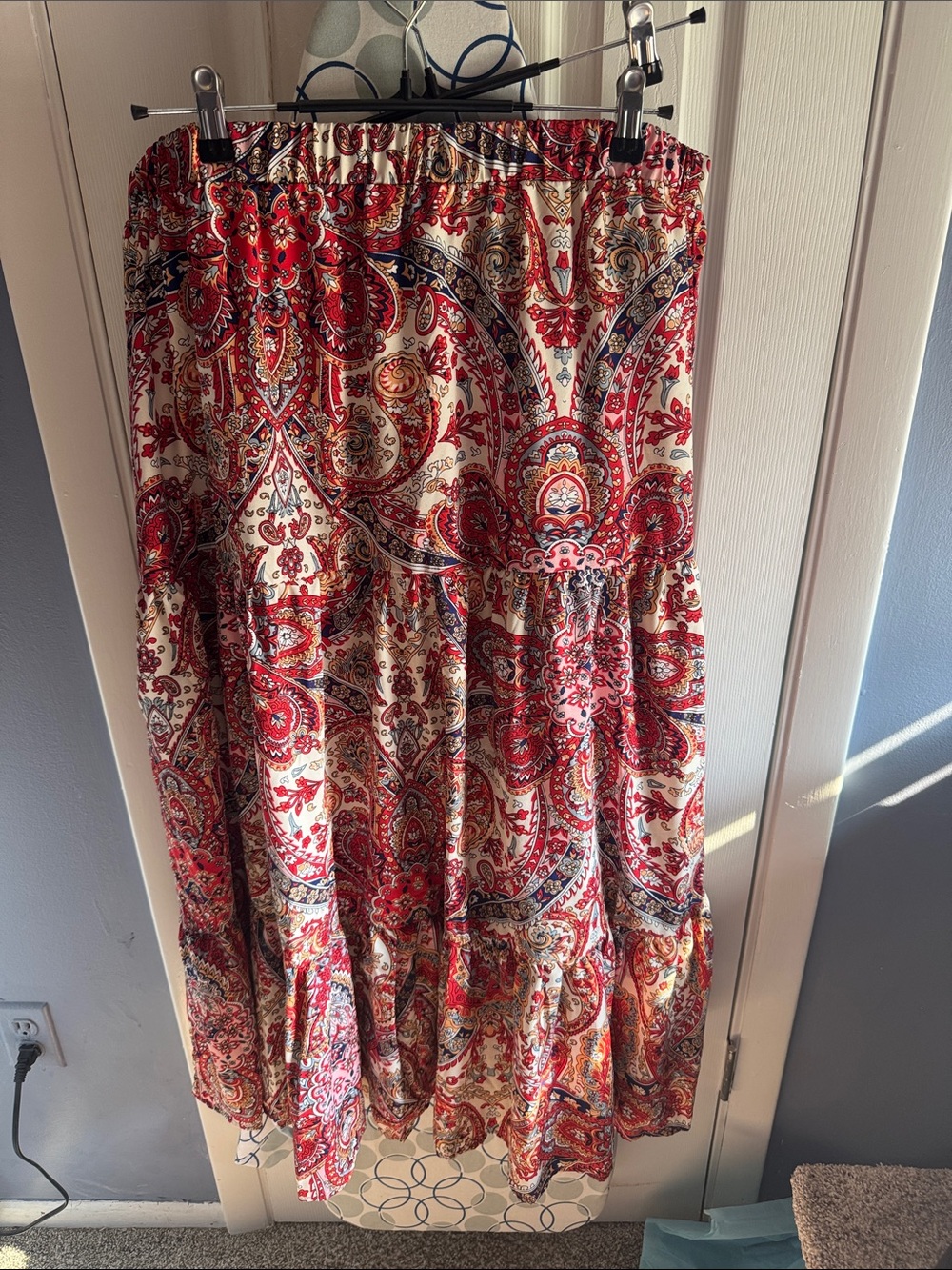 Bohemian Red Paisley Tiered Maxi Skirt